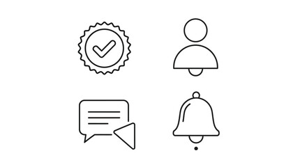 Vector illustration of notification and communication icons including a badge, user, message, and bell