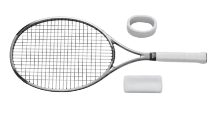 SPORT - Tennis racket and grip replacement kit isolated on white background, ideal for tennis equipment maintenance and sports enthusiasts