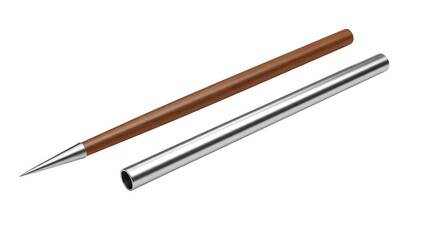 SPORT - Traditional calligraphy brush with wooden handle and silver cap isolated on white background, perfect for art and writing projects