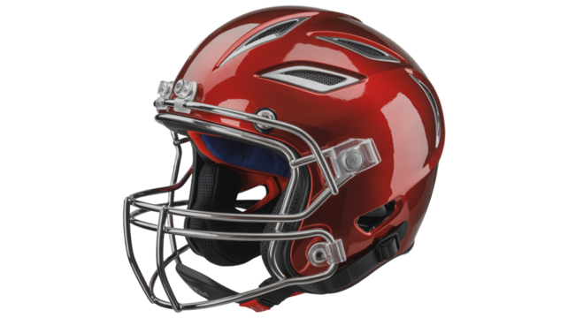 Bold red football helmet protects against impacts on the playing field