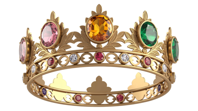 Elegant golden crown with vibrant gemstones fit for royalty or success