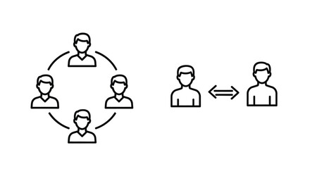Vector illustration of two simple line icon sets illustrating teamwork and interpersonal communication