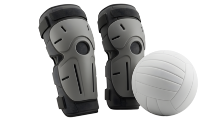 SPORT - Knee pads and volleyball isolated on white background, protective sports gear for volleyball players