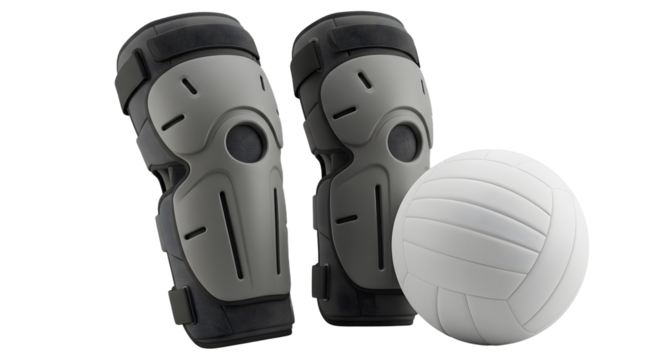 SPORT - Knee pads and volleyball isolated on white background, protective sports gear for volleyball players
