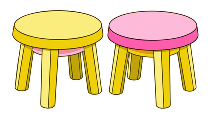 Dark yellow pink simple and unique cartoon style modern empty comfortable stools for baby isolated on white background vector illustration.