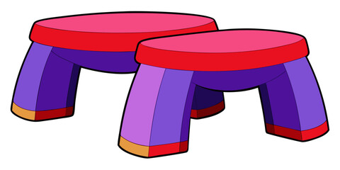 Dark purple red simple and unique cartoon style modern empty comfortable stools for baby isolated on white background vector illustration.
