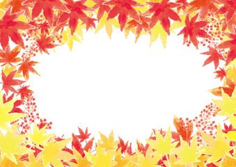 Watercolor-style autumn leaves frame