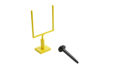 SPORT - Miniature yellow football goalpost with black stake isolated on black background, perfect for sports model displays or tabletop games
