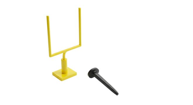 SPORT - Miniature yellow football goalpost with black stake isolated on black background, perfect for sports model displays or tabletop games