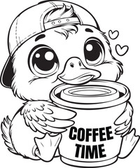 Funny duck with coffee cup SVG, Coffee lover cut file