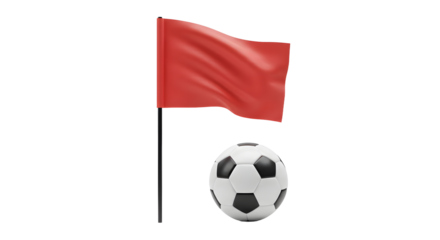 SPORT - Red corner flag with soccer ball isolated on white background, perfect for football games and sports presentations