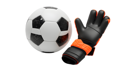 SPORT - Soccer ball and goalkeeper glove isolated on white background, perfect for sports and football-related designs