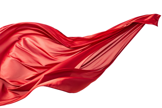 Silk glossy red cloth fluttering in the wind and white background. Material for composition.