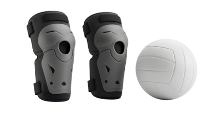 SPORT - Volleyball knee pads and volleyball isolated on white background, sports protective gear for volleyball players