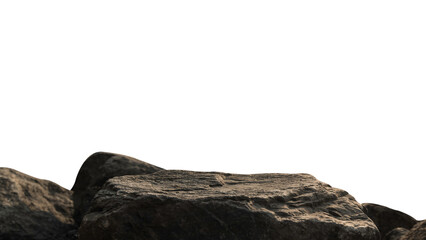 Stone, Rock Podium isolated on Dark cement Wall Studio light Backgrounds well stage stand Display platform products advertising presentation, clipping paths
