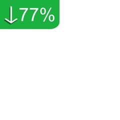 T
The image shows a green label with a white downward arrow and the text 