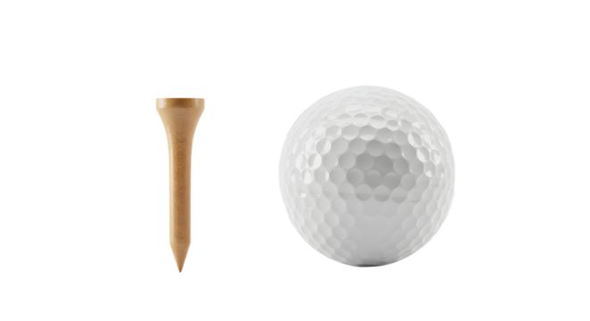SPORT - Wooden golf tee and white golf ball isolated on white background, perfect for golf sport and outdoor game concepts