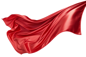 Silk glossy red cloth fluttering in the wind and white background. Material for composition.