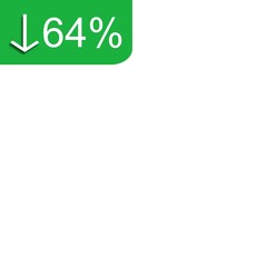 
The image shows a green label with a white downward arrow and the text 