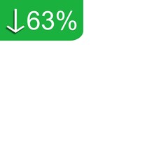 
The image shows a green label with a white downward arrow and the text 