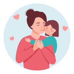 Happy mother's day! Mom and daughter smiling and hugging. Family holiday and togetherness.