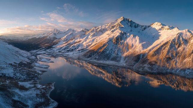 A mountain range with a lake in the fore