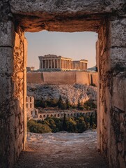 A view of the part of the aci of athens through a window