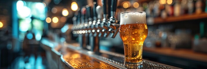 Draft Beer Pouring From a Tap Into a Glass at a Modern Bar