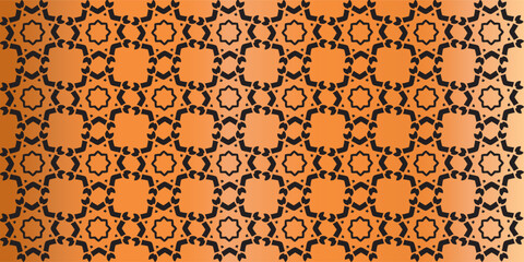 Intricate Geometric Pattern with Star and Square Motifs in Warm Orange Tones.