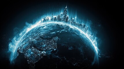 Globalization impact analysis theme side view changing societies futuristic tone vivid. 