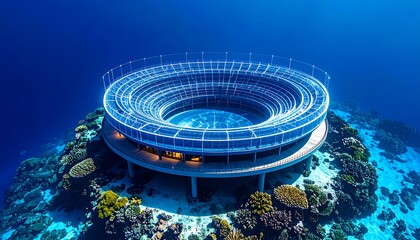 Underwater Structure on Coral Reef with Deep Blue Ocean View