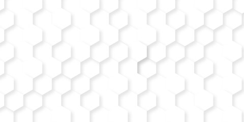 Minimal white hexagonal hexagon modern technology creative emboss light honeycomb polygonal web. abstract geometric science and mosaic tile with template texture background.	