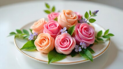 A Delicate Arrangement of Artisanal Rose Confections on an Elegant Plate