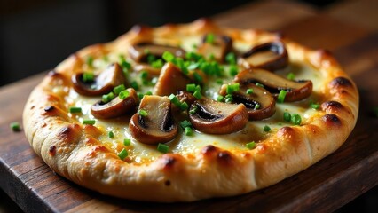A savory, cheesy flatbread pizza topped with saut?ed mushrooms and fresh herbs, a delicious and simple meal