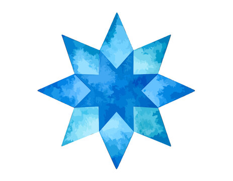 Blue eight-pointed star geometric watercolor design. - Powered by Adobe