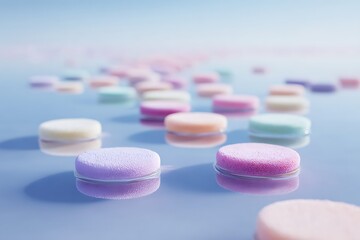 Candy river supporting soft reflections of drifting jelly pads in silence