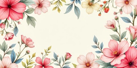Floral Frame with Delicate Watercolor Blooms and Soft Pastel Hues, Perfect for Romantic Invitations and Elegant Announcements
