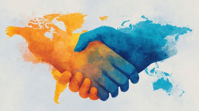 International relations concept illustration flat design front view diplomacy theme water color Complementary Color Scheme.