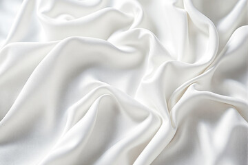 Obraz premium Elegant smooth white silk fabric with soft folds and luxurious texture draped artistically under natural light on a plain background. Ai generative