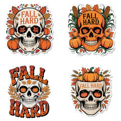 Skulls pumpkins leaves corn autumn fall
