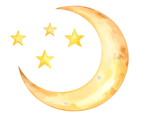 golden crescent moon with stars.