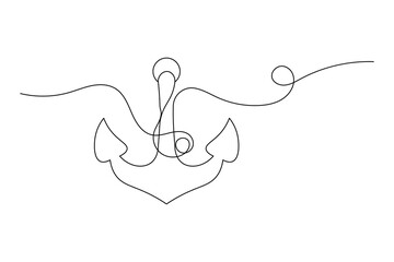 Anchor Continuous Line Art Vector  Minimalist Nautical Symbol Design.