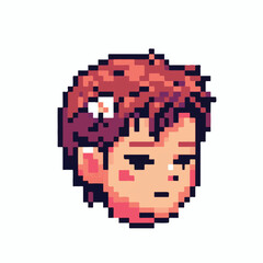 Pixel art illustration of a male character head, a digital concept of youthful apathy designed in a nostalgic 8-bit video game style