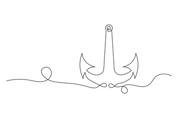 Naklejka premium Anchor Continuous Line Art Vector Minimalist Nautical Symbol Design.