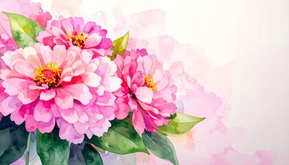 Delicate pink flowers in watercolor style