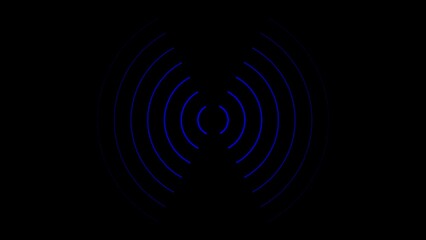 Concentric Blue Circles Expanding from Center on Black Background radiating