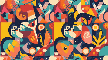 Naklejka premium Bright Memphis style geometric shapes, seamless retro pattern vector for textile and wrapping paper, Ai Generate 