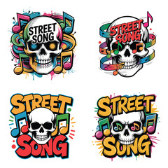 Fototapeta premium Skull music notes graffiti art street art colorful