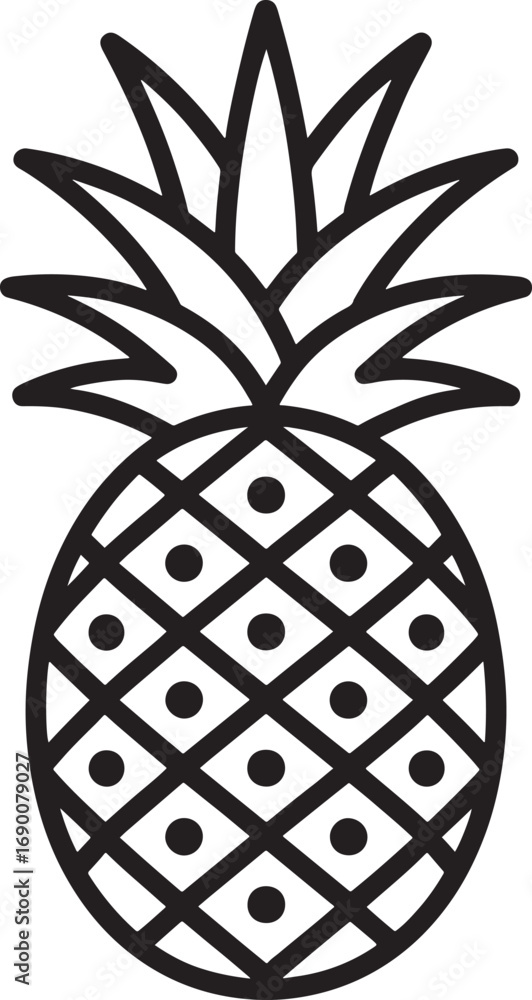 Poster stylized pineapple illustration simple black and white design with geometric patterns and botanical 