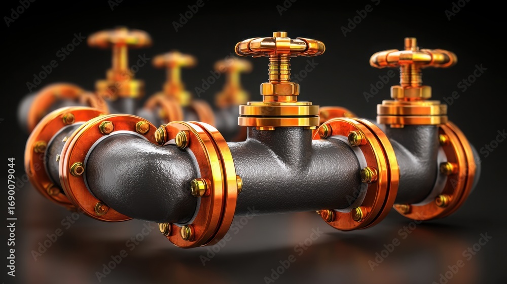Poster group of valves depicting automated trading pipeline concept for continuous execution in financial o